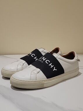 Givenchy White Leather Slip-On Sneakers with Black Logo Band